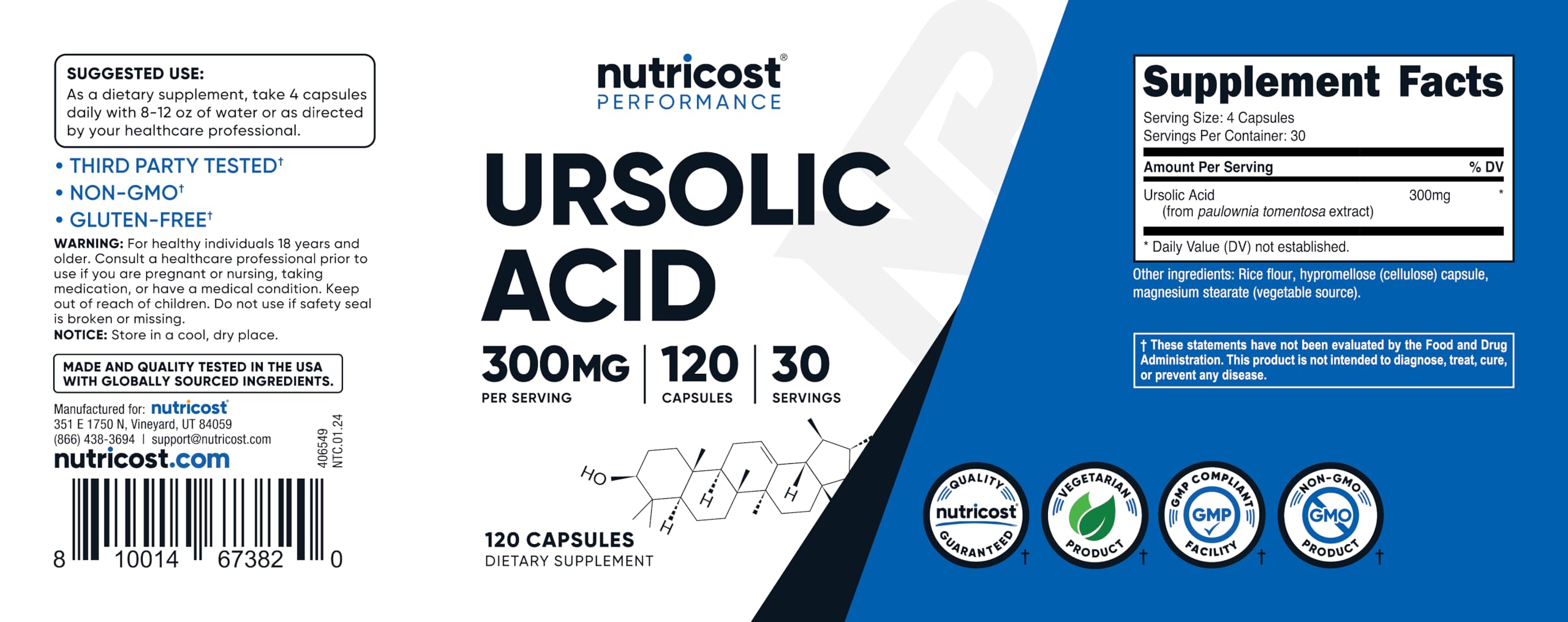 Nutricost Ursolic Acid bottle with a green background