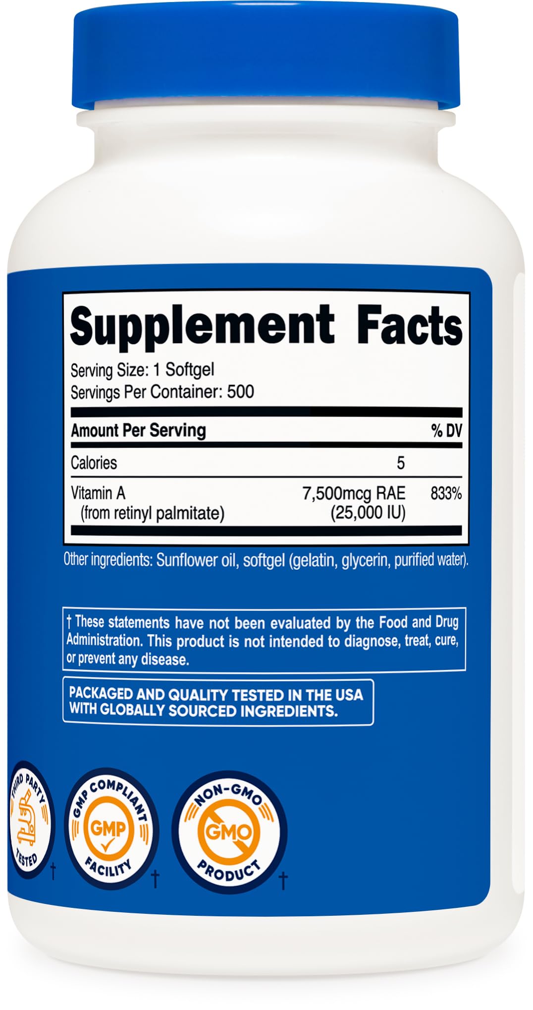 Nutricost Vitamin A Softgels back view showing ingredients