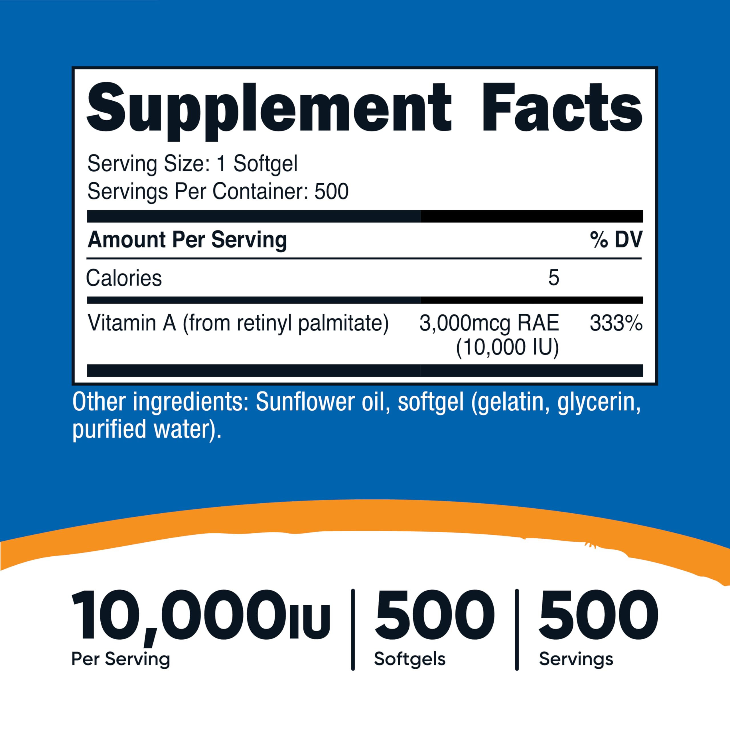 Nutricost Vitamin A Softgels side view showing serving size