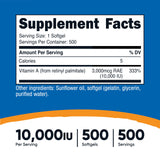Nutricost Vitamin A Softgels side view showing serving size
