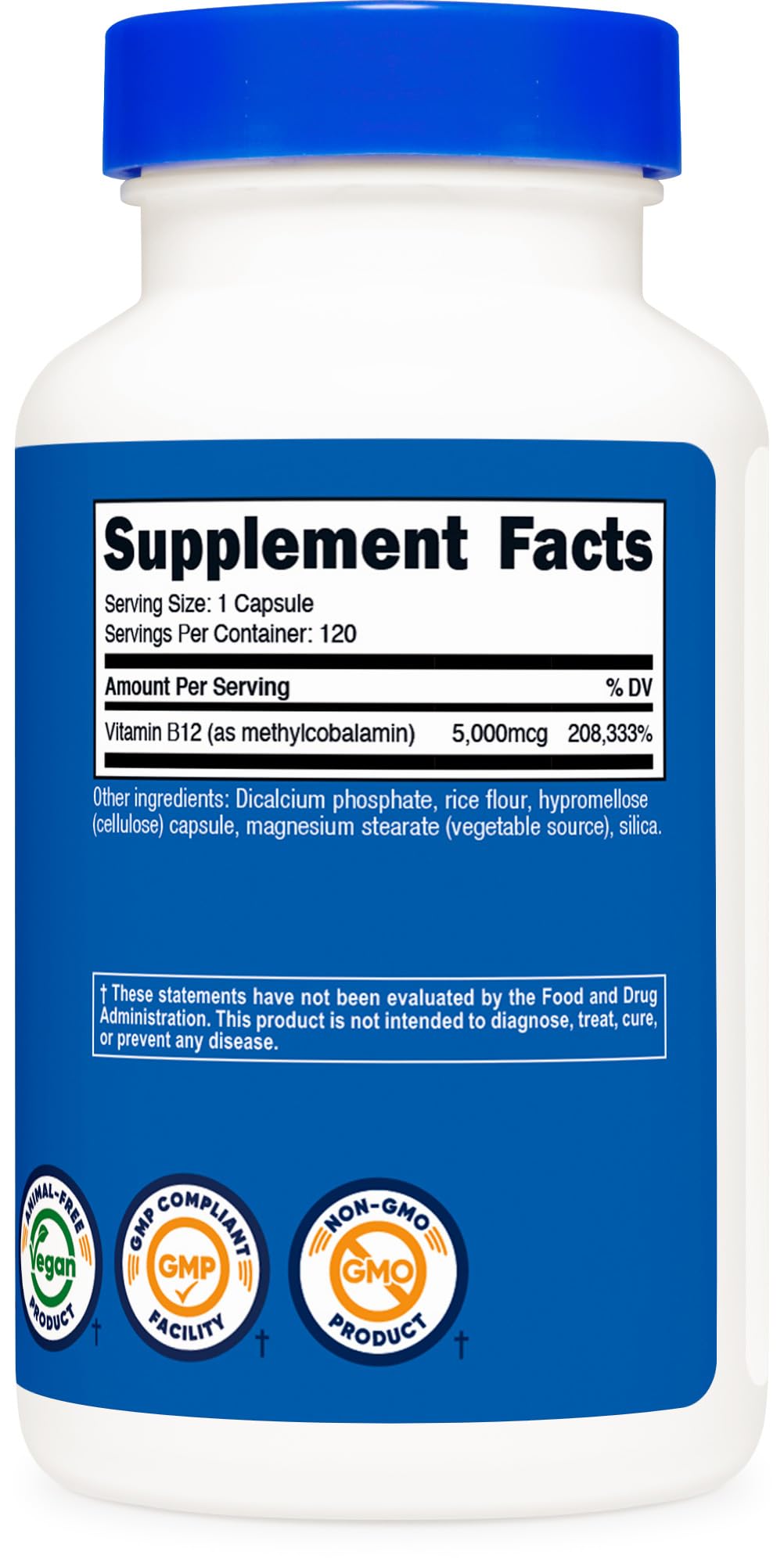 Nutricost Vitamin B12 5000mcg nutritional information on bottle