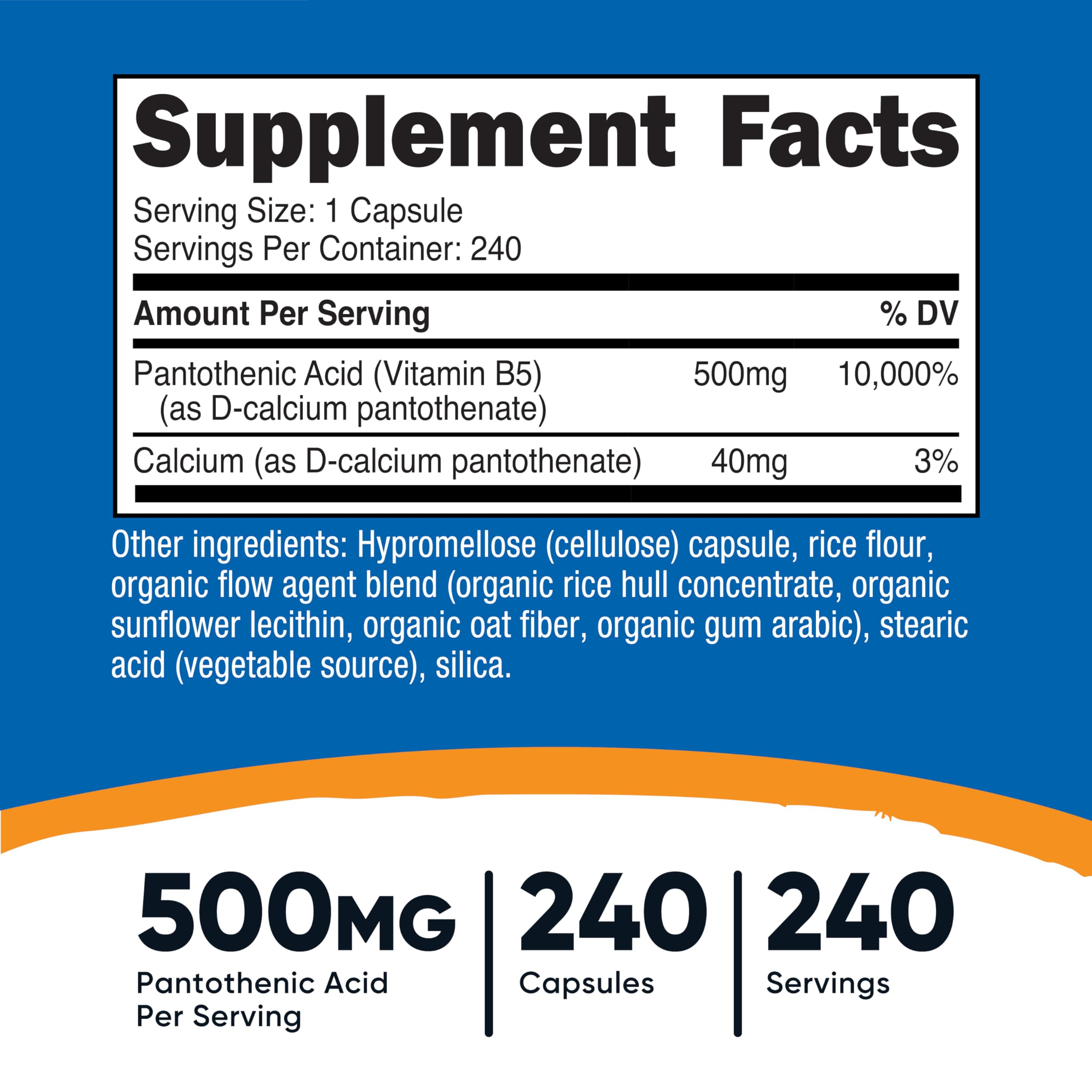 Nutricost Vitamin B5 500mg bottle side view