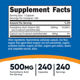 Nutricost Vitamin B5 500mg bottle side view