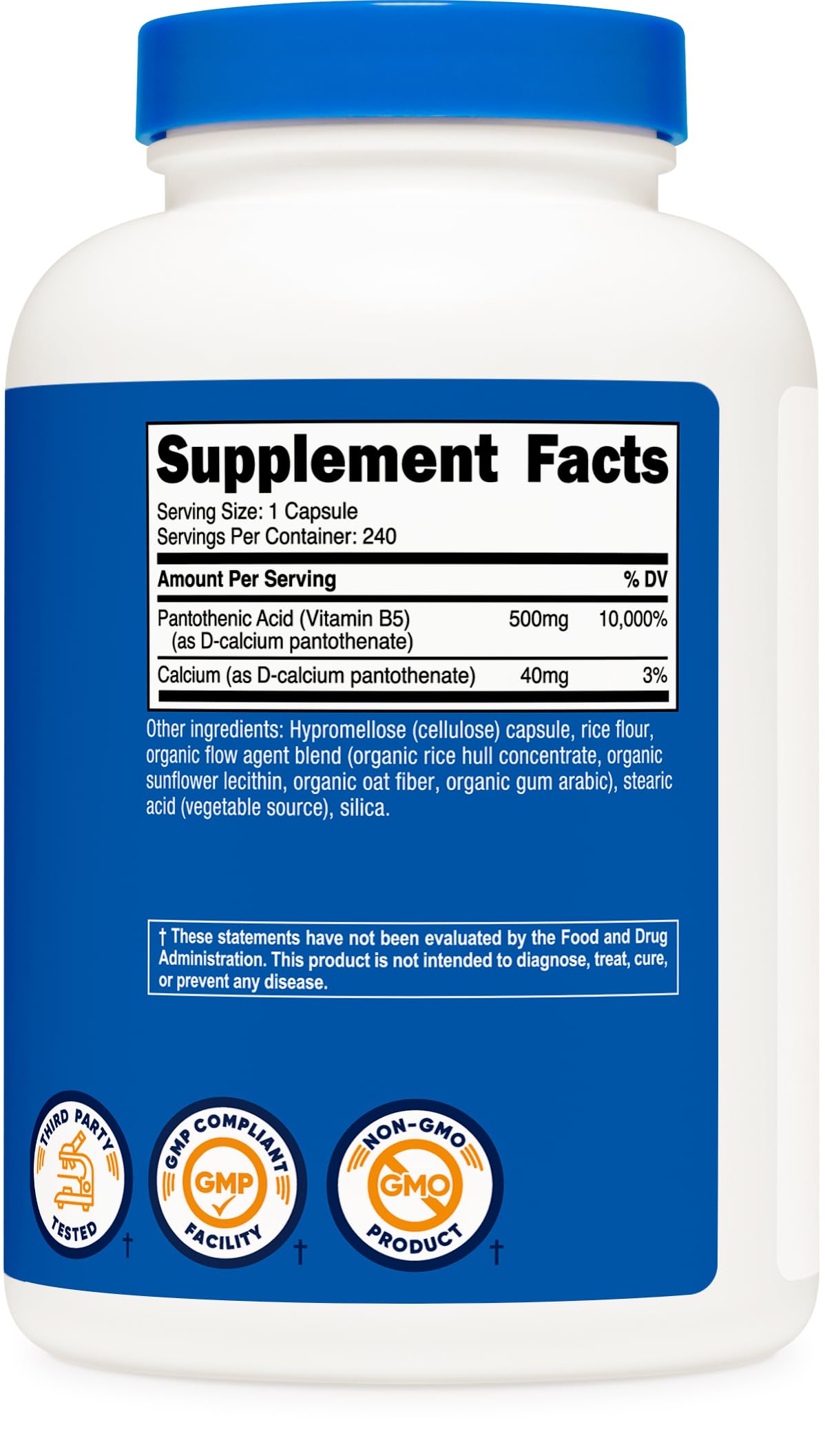 Nutricost Vitamin B5 500mg label details