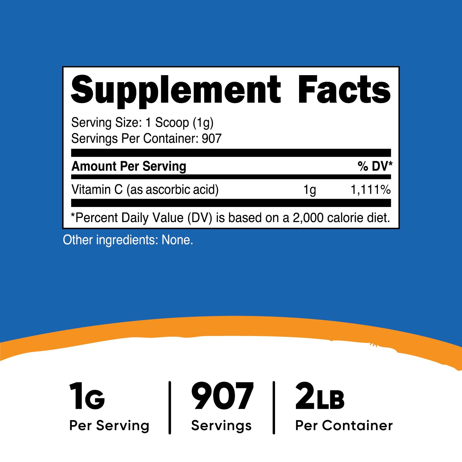 Nutricost Vitamin C Powder 2lbs back view showing nutritional information