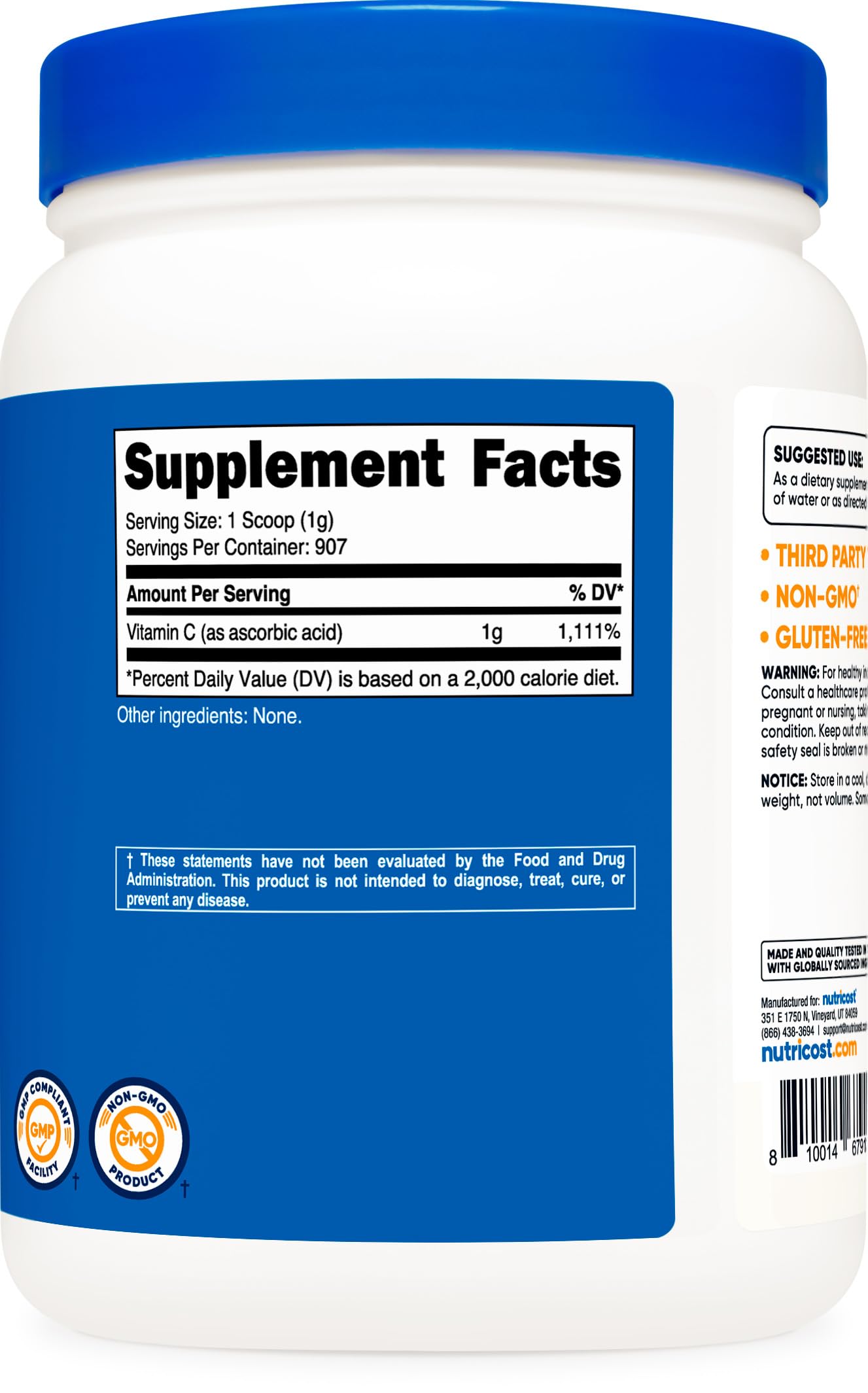 Nutricost Vitamin C Powder 2lbs product packaging details