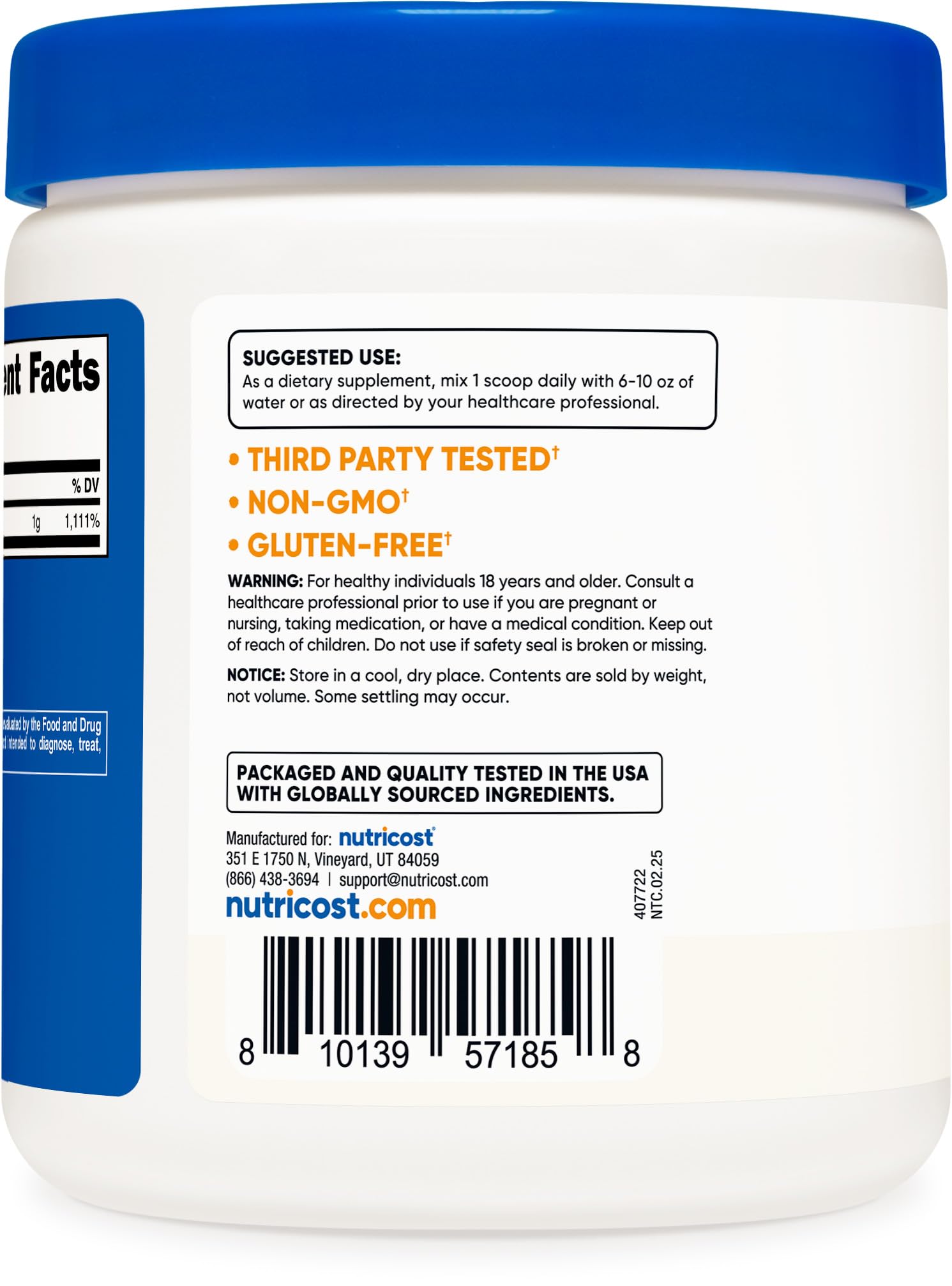 Nutricost Vitamin C Powder close-up of label