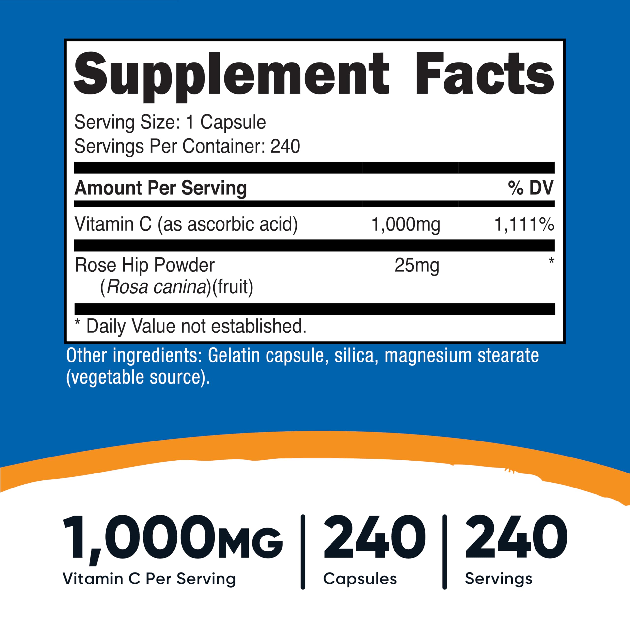 Nutricost Vitamin C with Rose Hip bottle side view