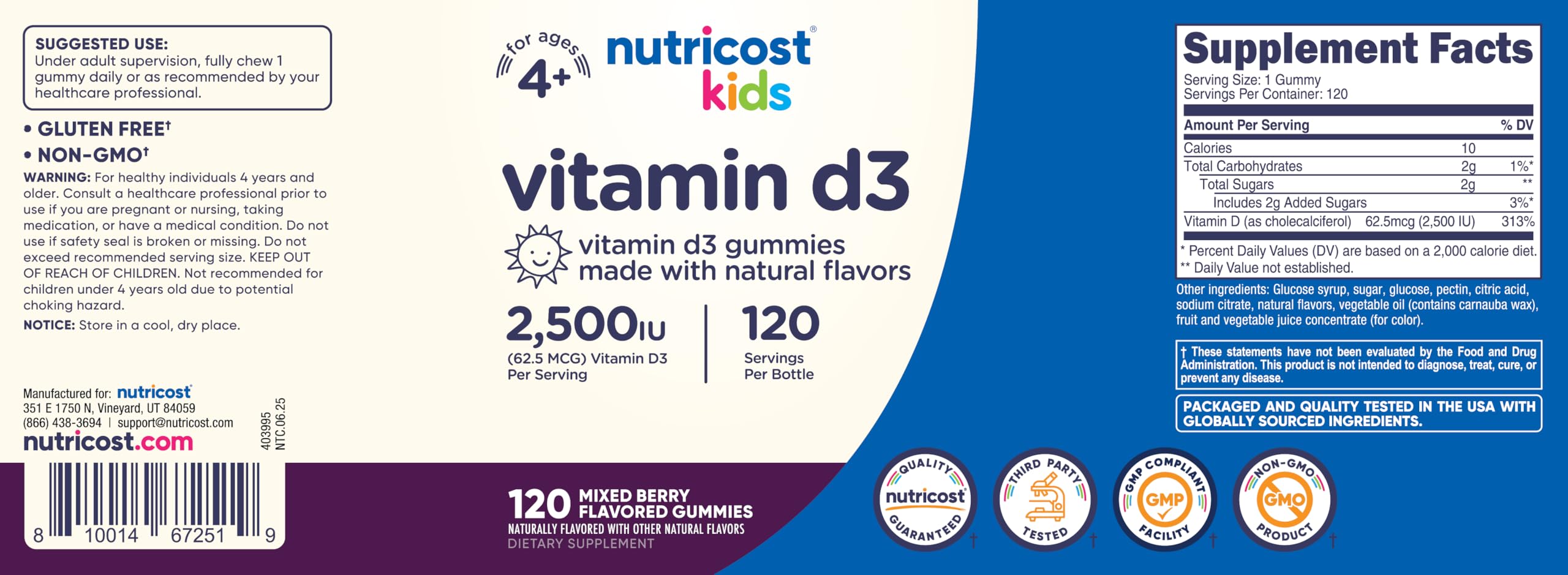 Nutricost Vitamin D3 Gummies bottle with gummies scattered around