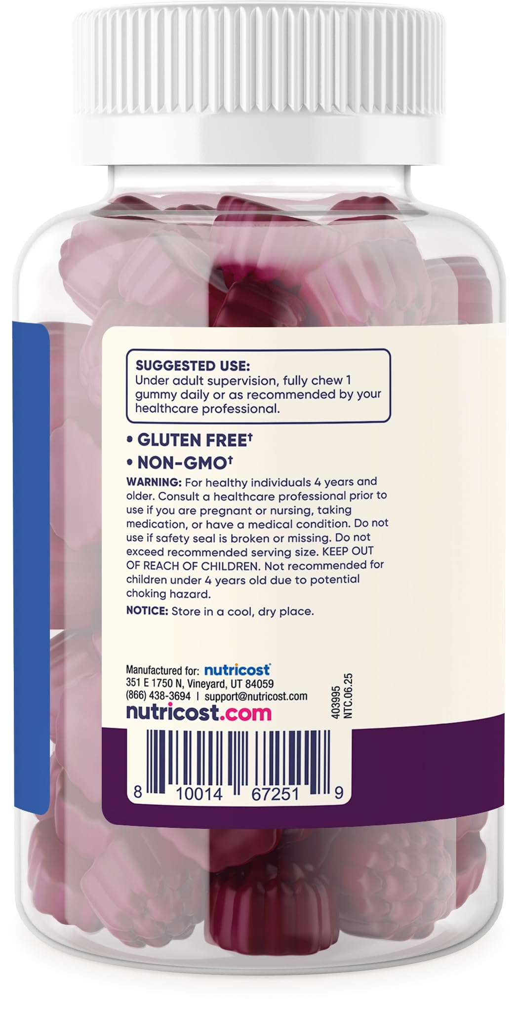 Nutricost Vitamin D3 Gummies with mixed berry flavour displayed on a table