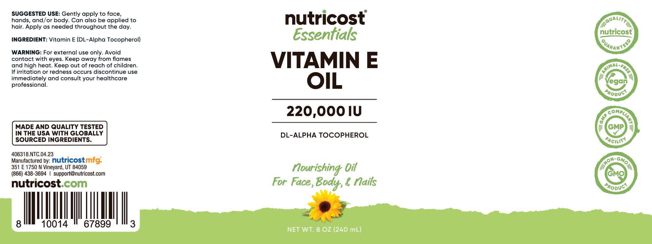 Nutricost Vitamin E Oil 8 oz bottle side view