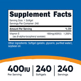 Nutricost Vitamin E Softgel Capsules 240 count bottle