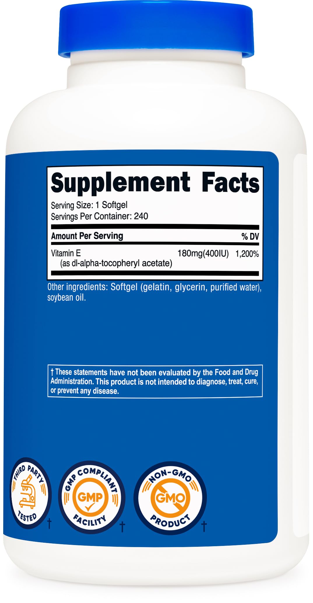 Nutricost Vitamin E Softgel Capsules label details