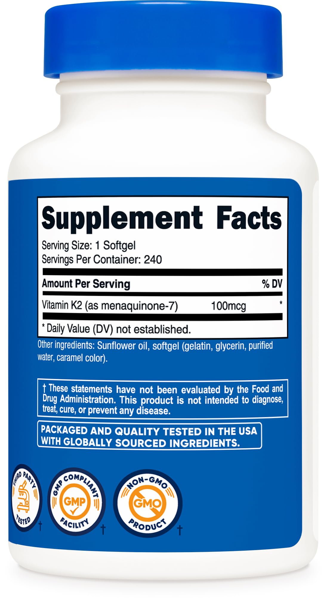 Nutricost Vitamin K2 MK-7 Softgels bottle with softgels on a wooden table