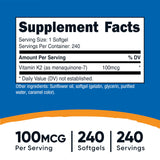 Nutricost Vitamin K2 MK-7 Softgels side view with dosage details