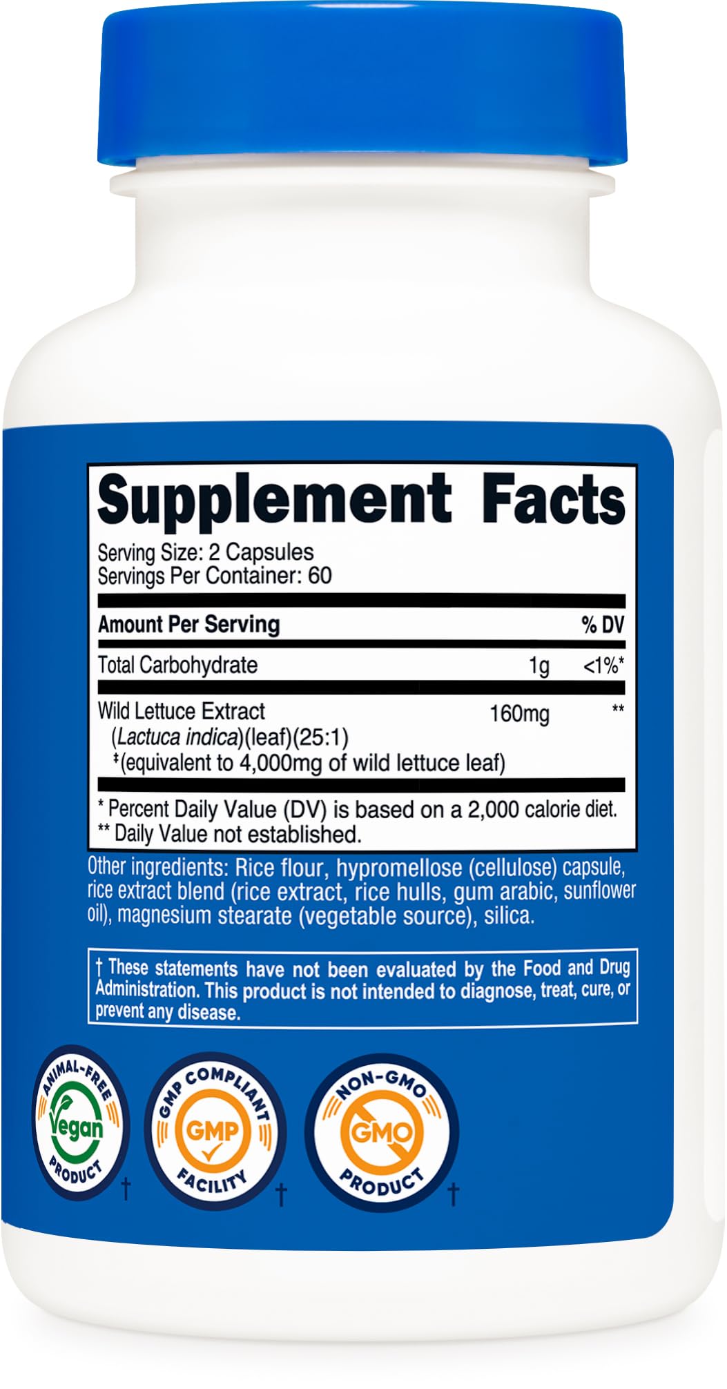 Nutricost Wild Lettuce Extract Capsules displayed on a wooden table