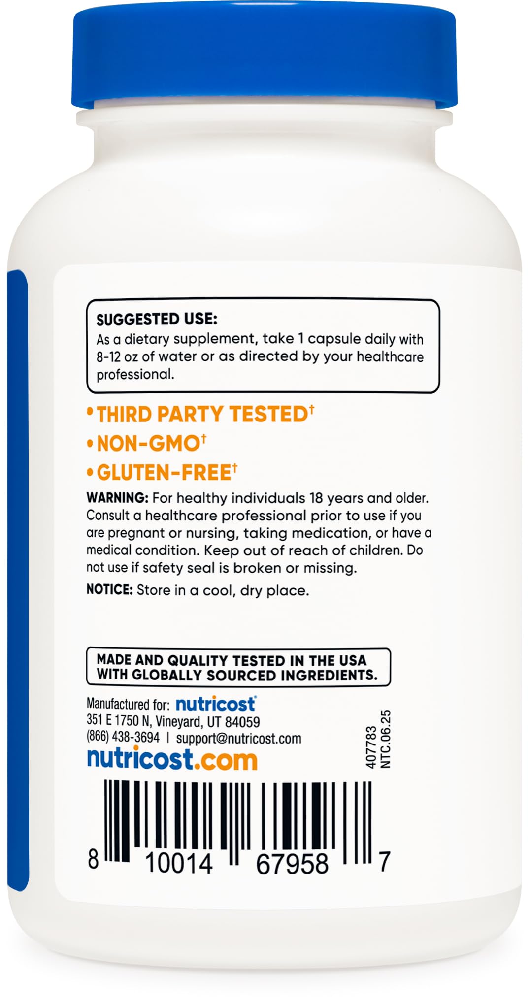 Nutricost Yohimbe Supplement nutrition facts label