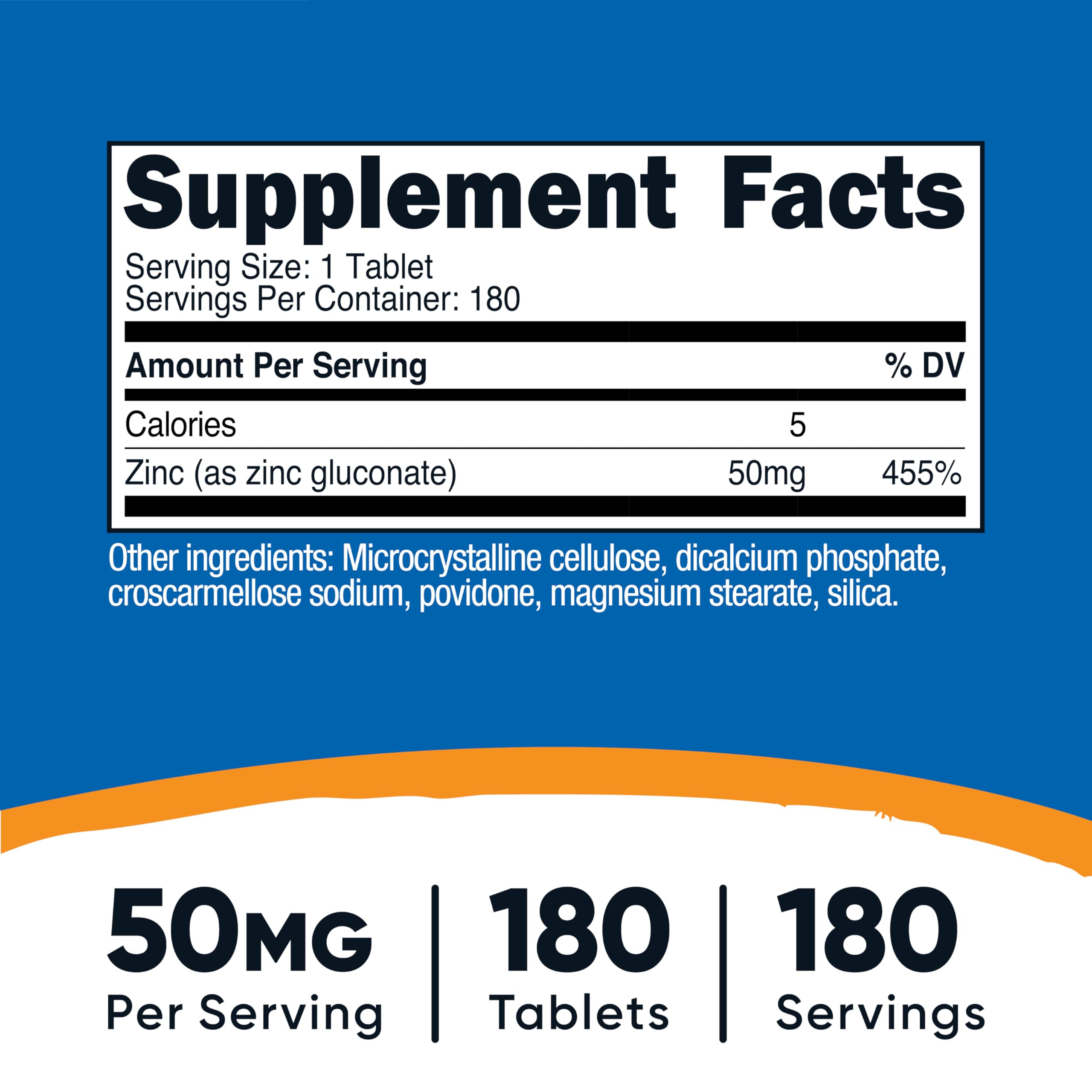 Nutricost Zinc 50mg 180 Tablets side view