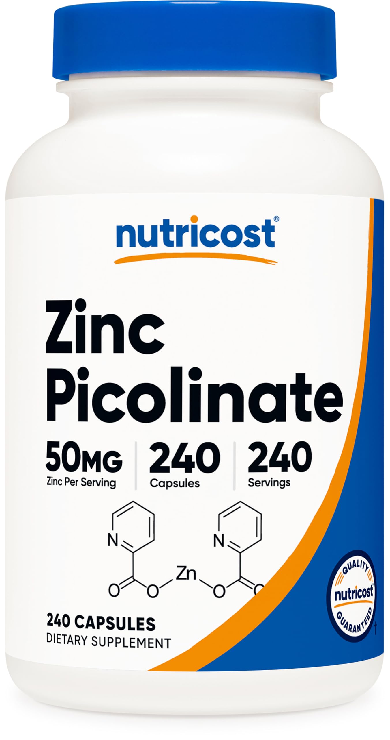 Nutricost Zinc Picolinate 50mg 240 Vegetarian Caps front view