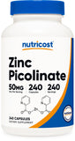 Nutricost Zinc Picolinate 50mg 240 Vegetarian Caps front view