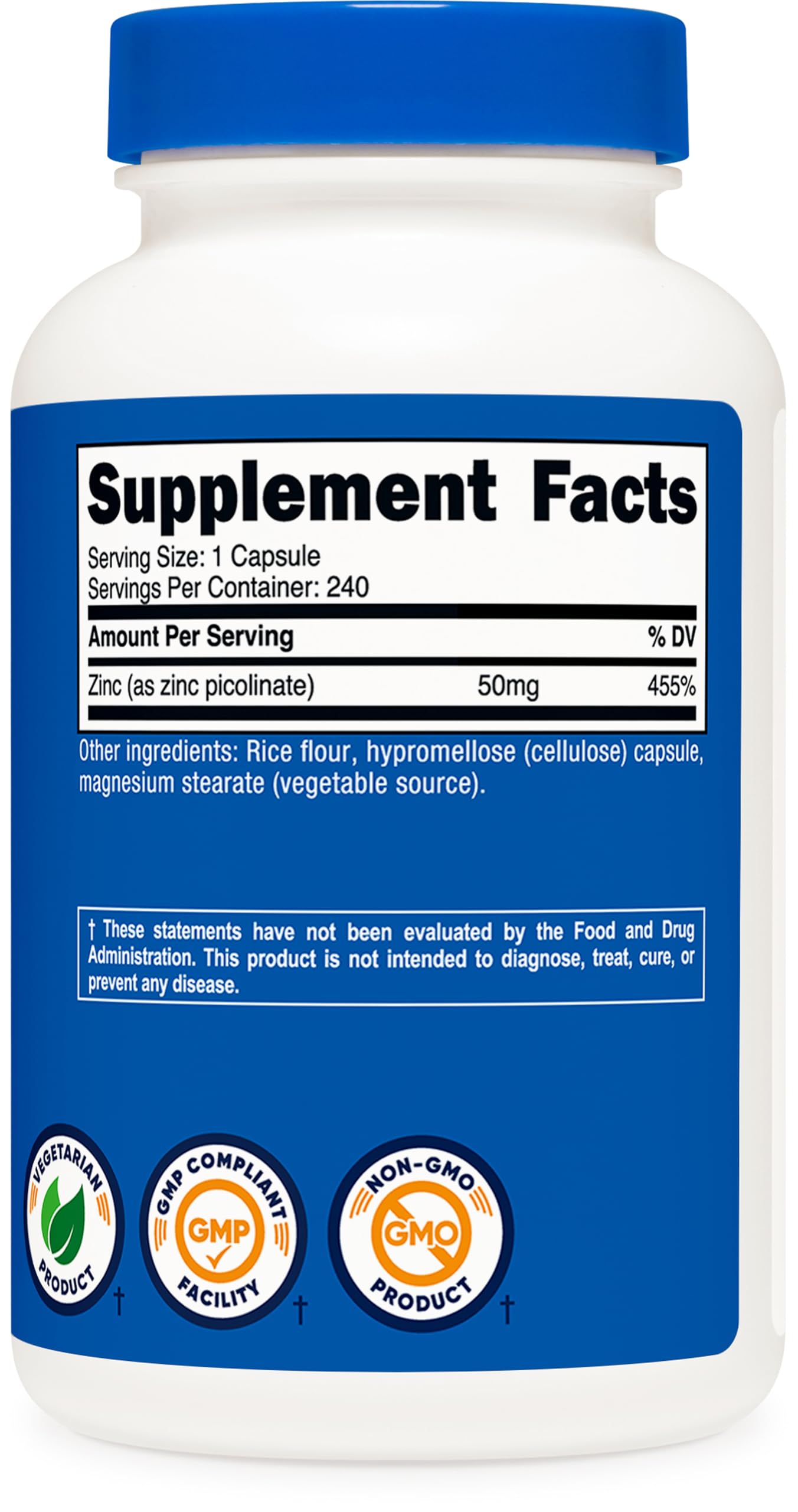 Nutricost Zinc Picolinate 50mg bottle top view