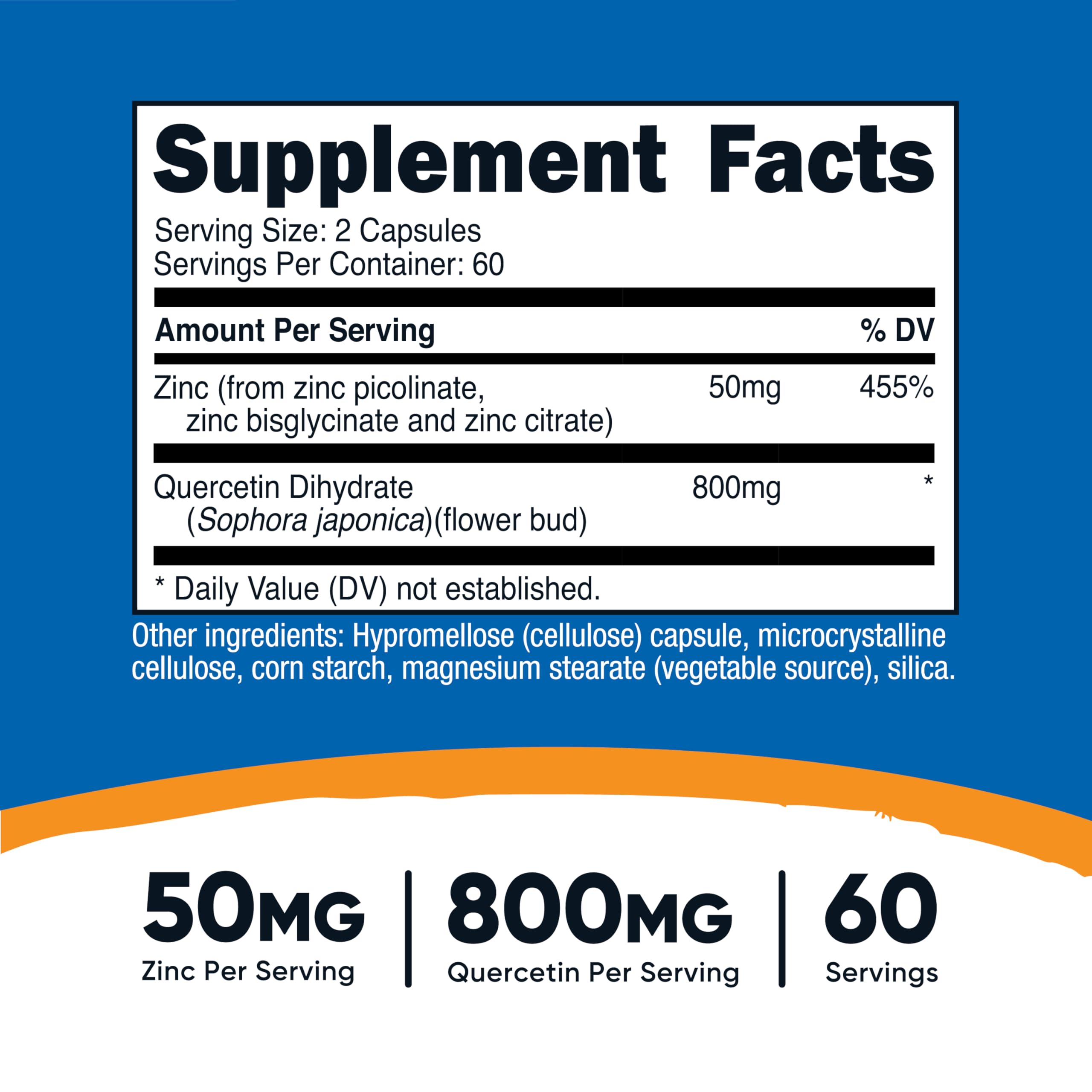 Nutricost Zinc with Quercetin 50mg 60 Capsules side view