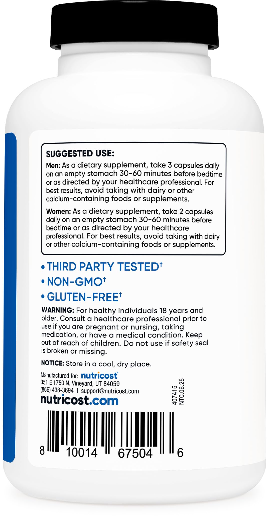 Nutricost ZMA supplement label details
