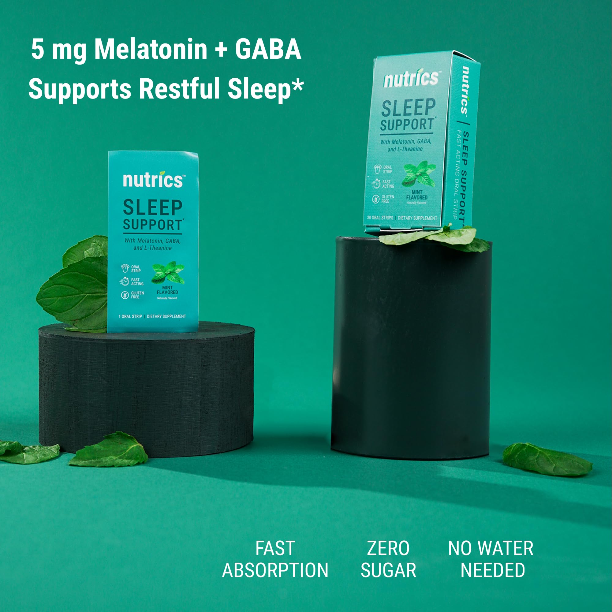 Nutrics Mint Green Melatonin Strips on a table