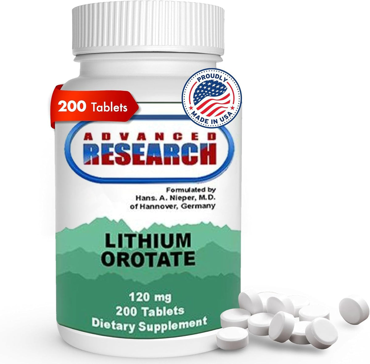 Nutrient Carriers Lithium Orotate 120 mg 200 Tablets front view
