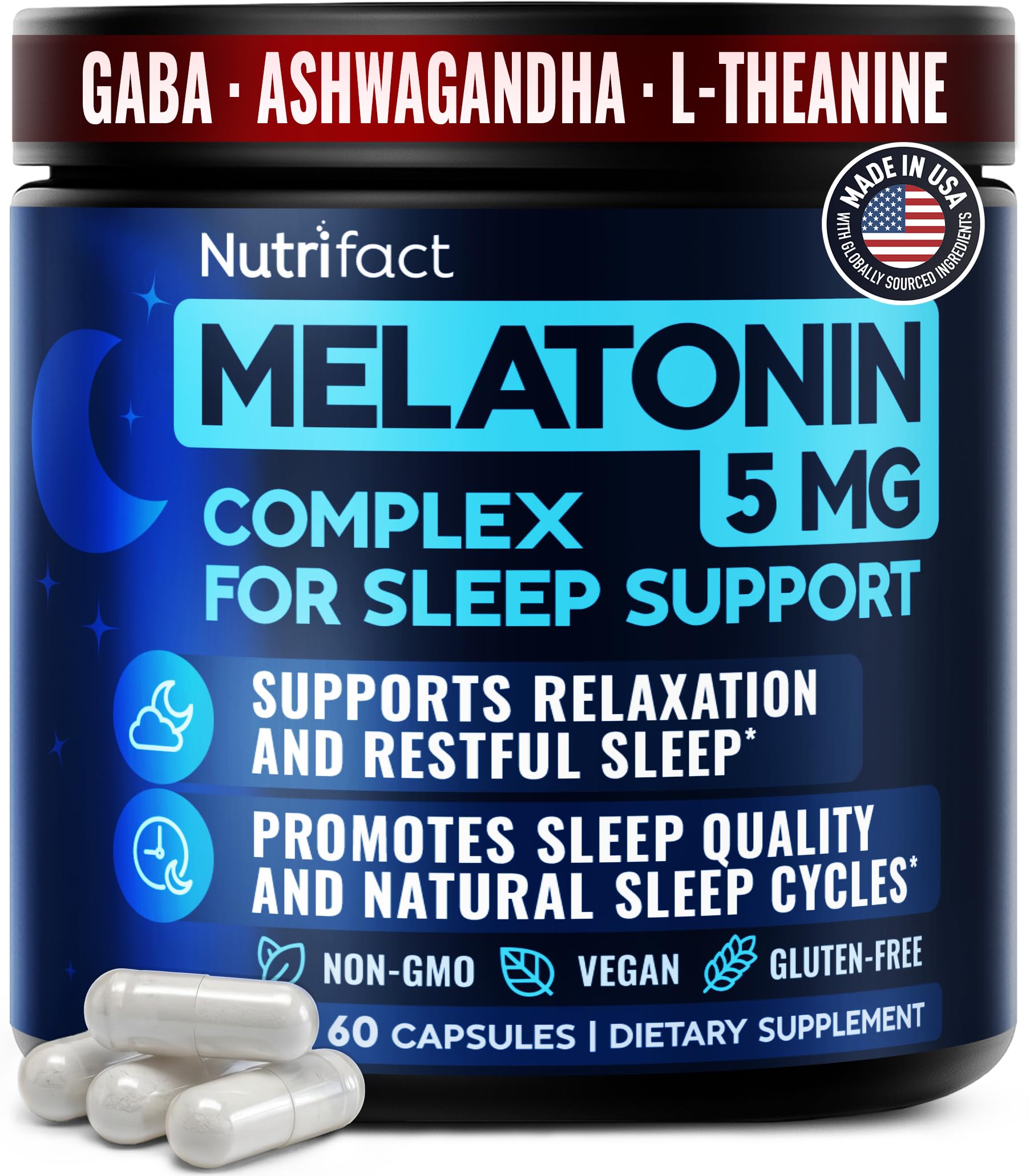 NutriFact Melatonin 5mg Sleep Aid 60 capsules front view