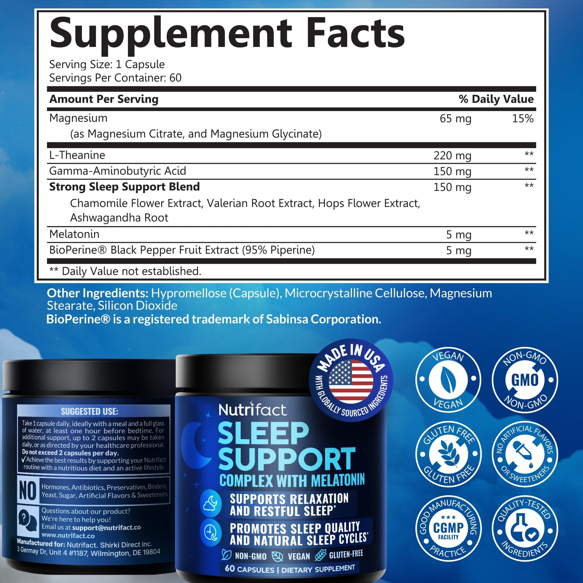 NutriFact Melatonin 5mg Sleep Aid bottle side view