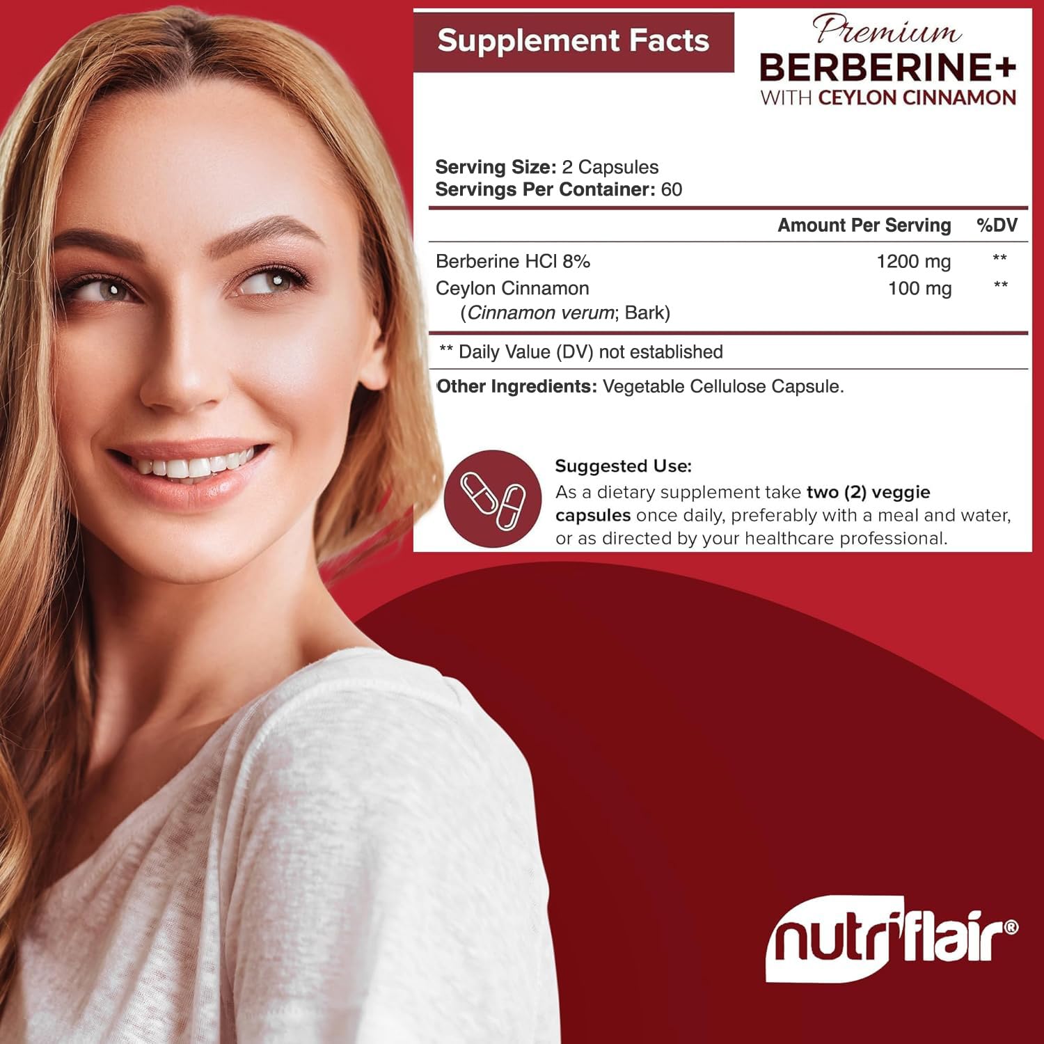 NutriFlair Berberine HCL 1200mg supplement bottle with label