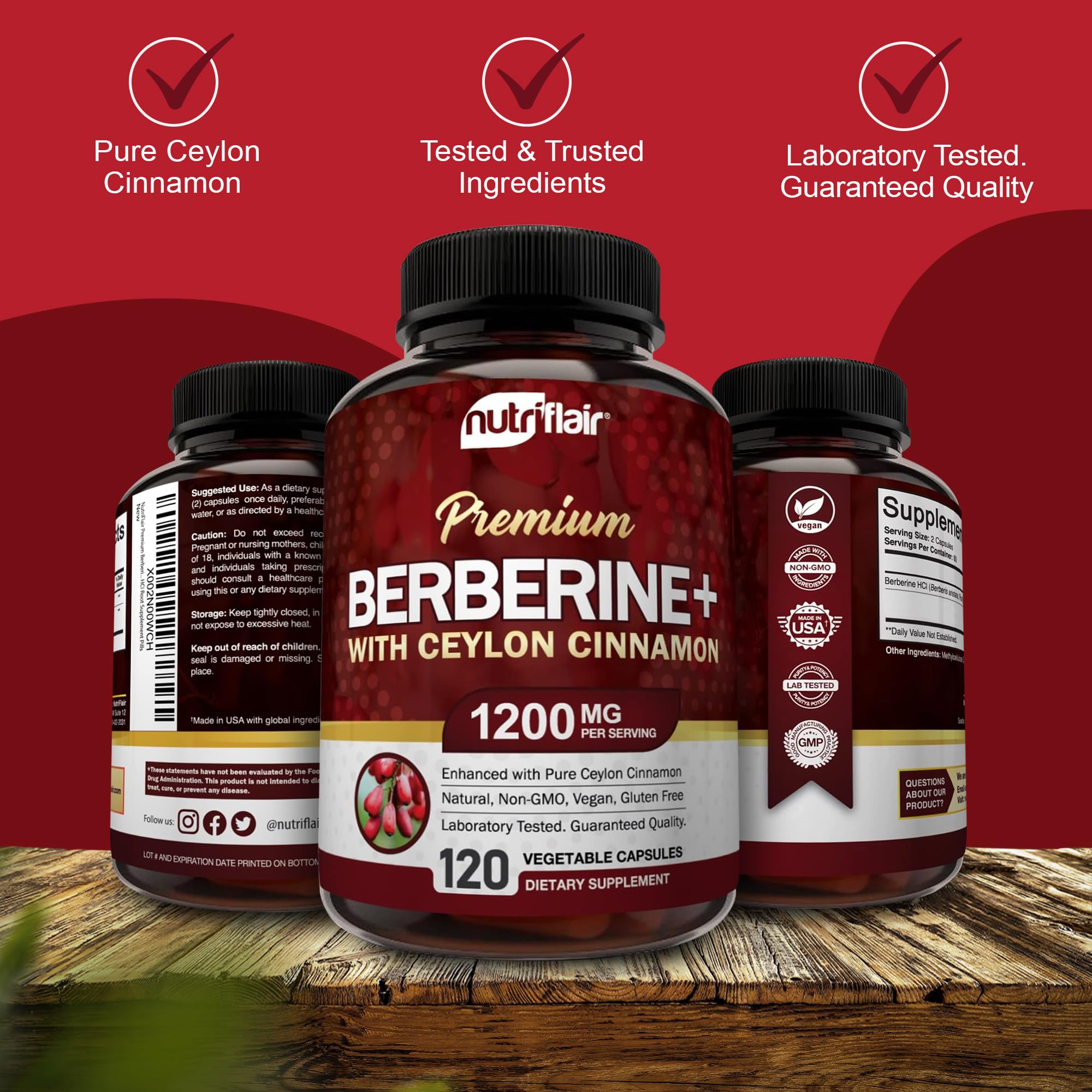 NutriFlair Berberine HCL 1200mg with Ceylon Cinnamon ingredients list