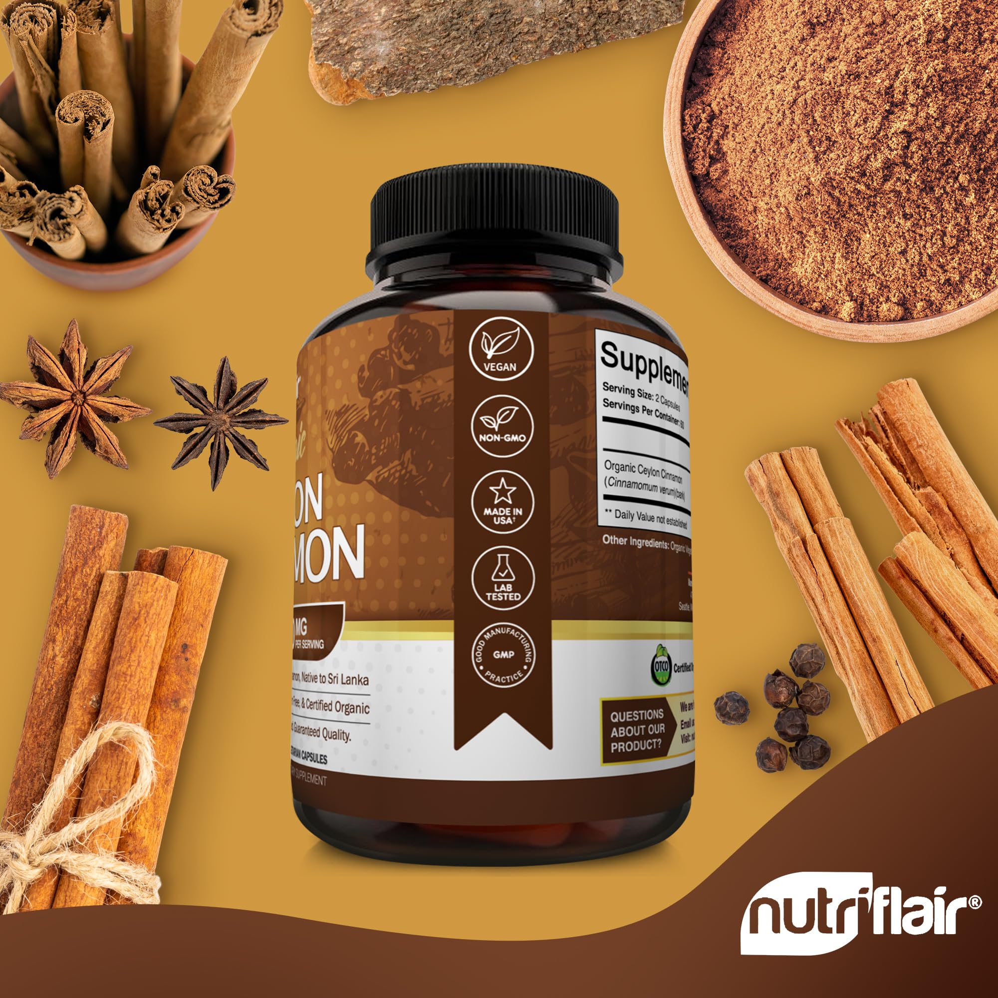 NutriFlair Ceylon Cinnamon capsules side view