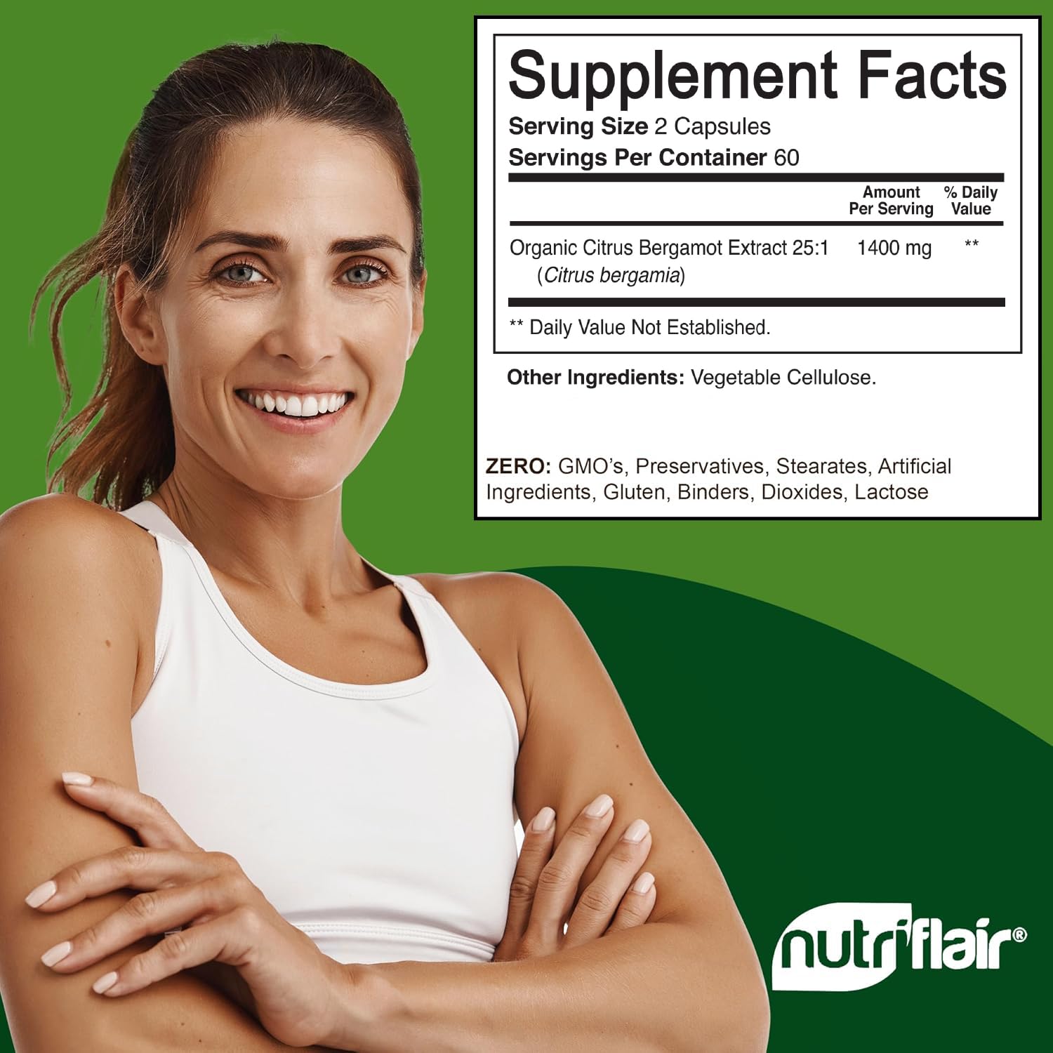 NutriFlair Citrus Bergamot Extract 1400 mg bottle side view