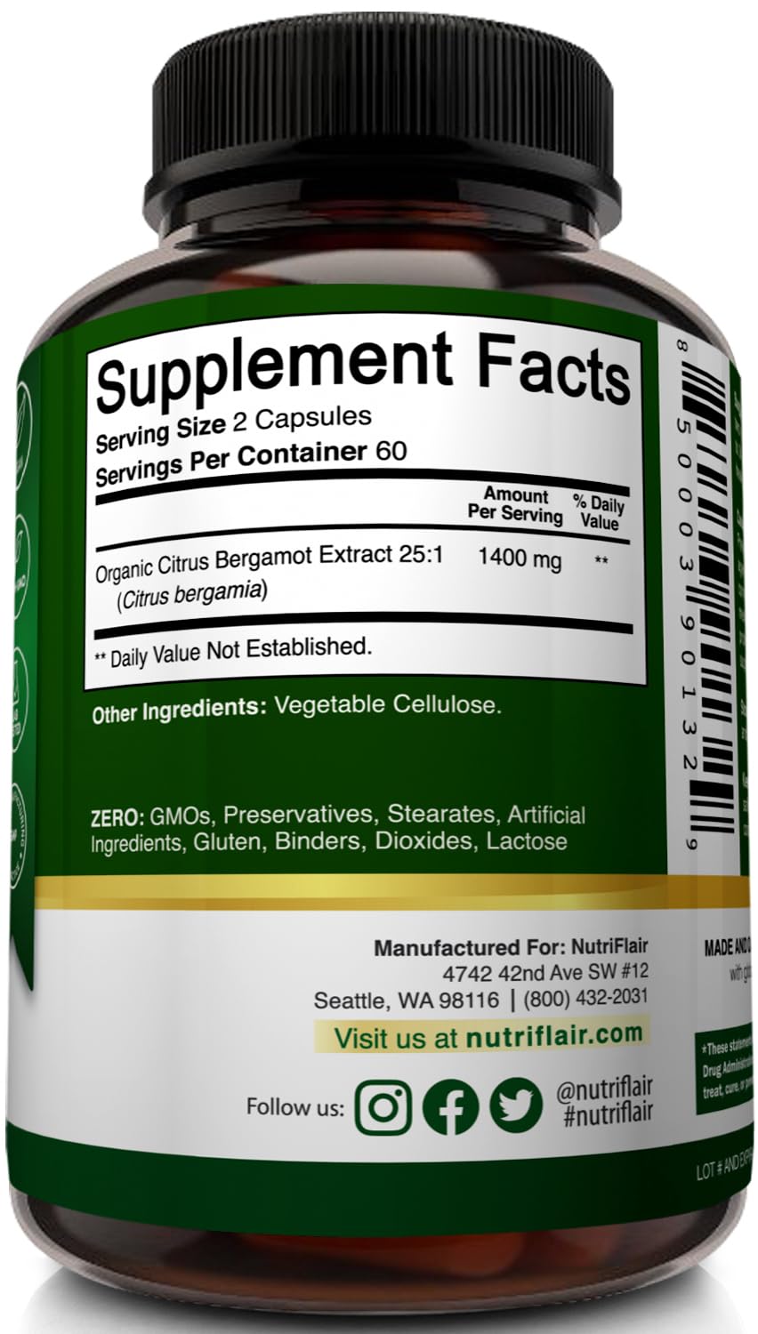 NutriFlair Citrus Bergamot Extract 1400 mg bottle with a measuring spoon