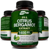 NutriFlair Citrus Bergamot Extract 1400 mg capsules on a wooden surface