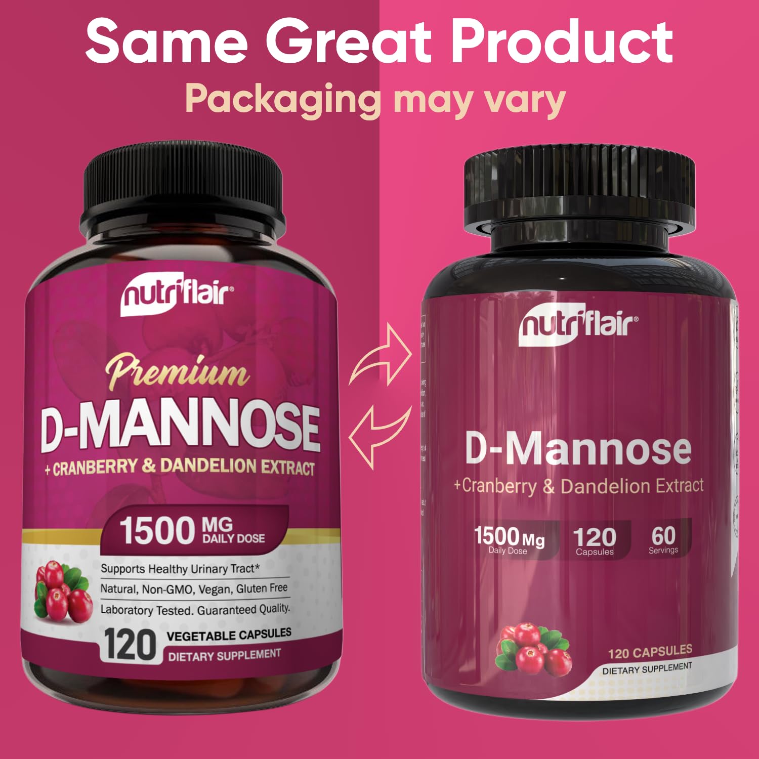 NutriFlair D-Mannose Supplement bottle side view