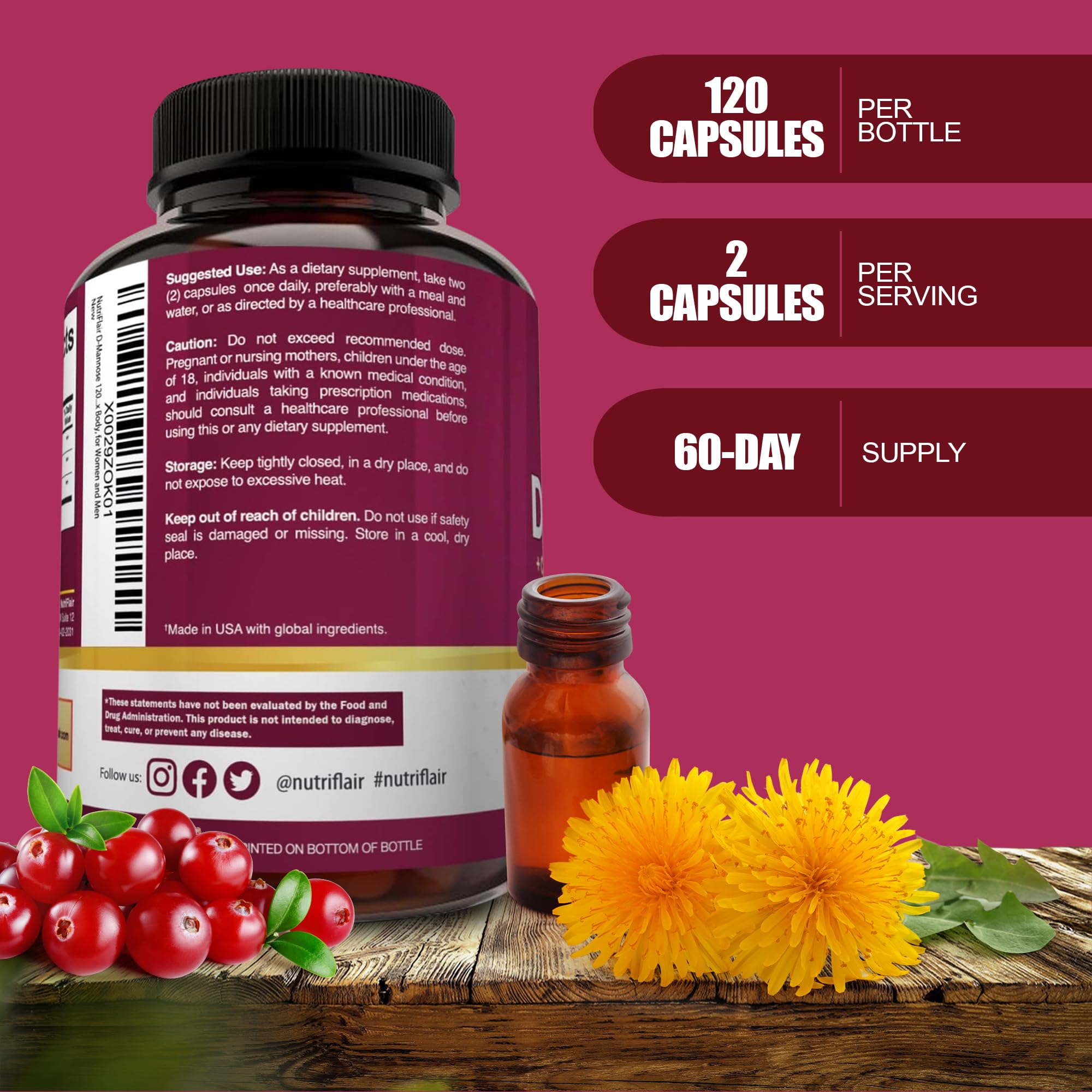 NutriFlair D-Mannose Supplement capsules on a table
