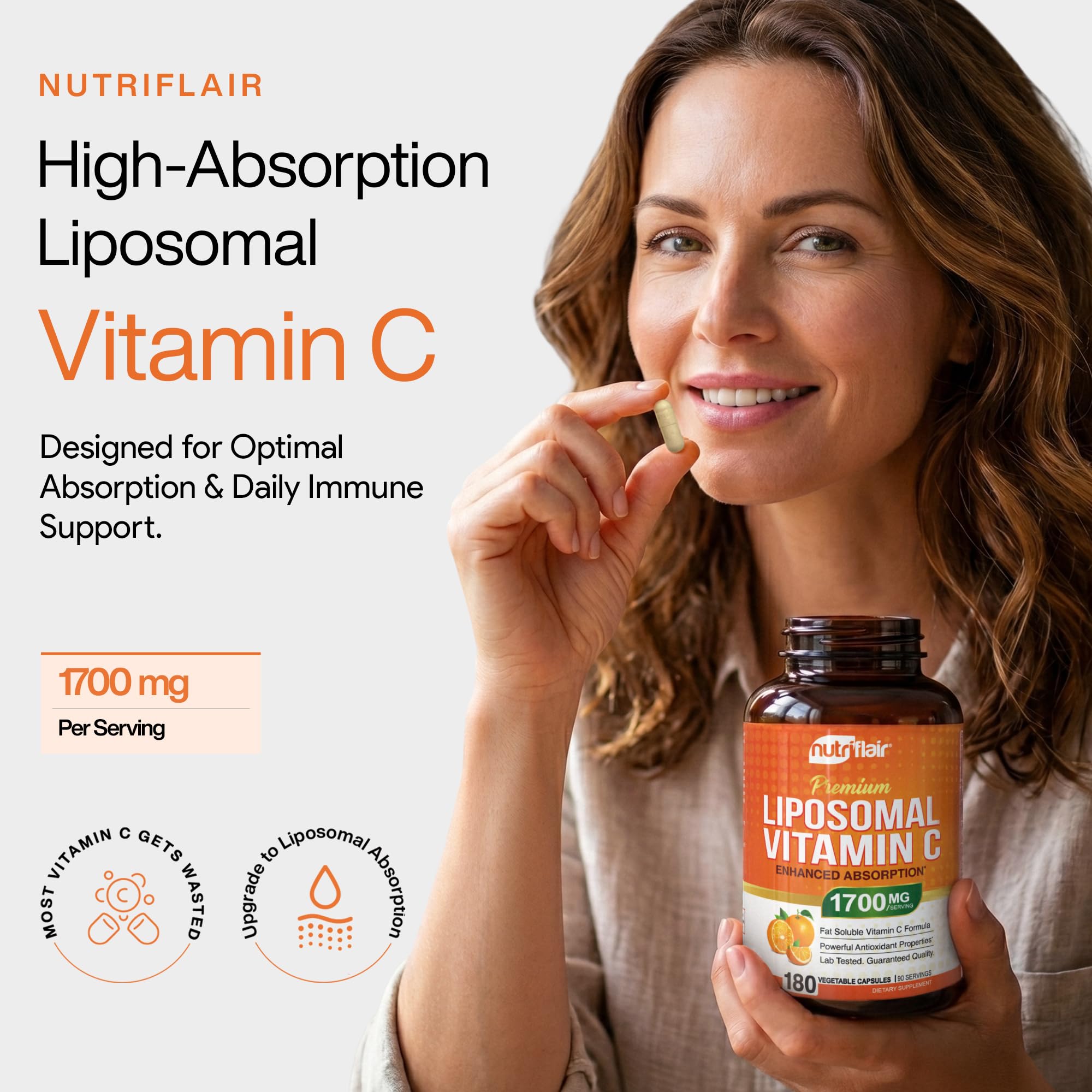 NutriFlair Liposomal Vitamin C 1700mg side view of bottle