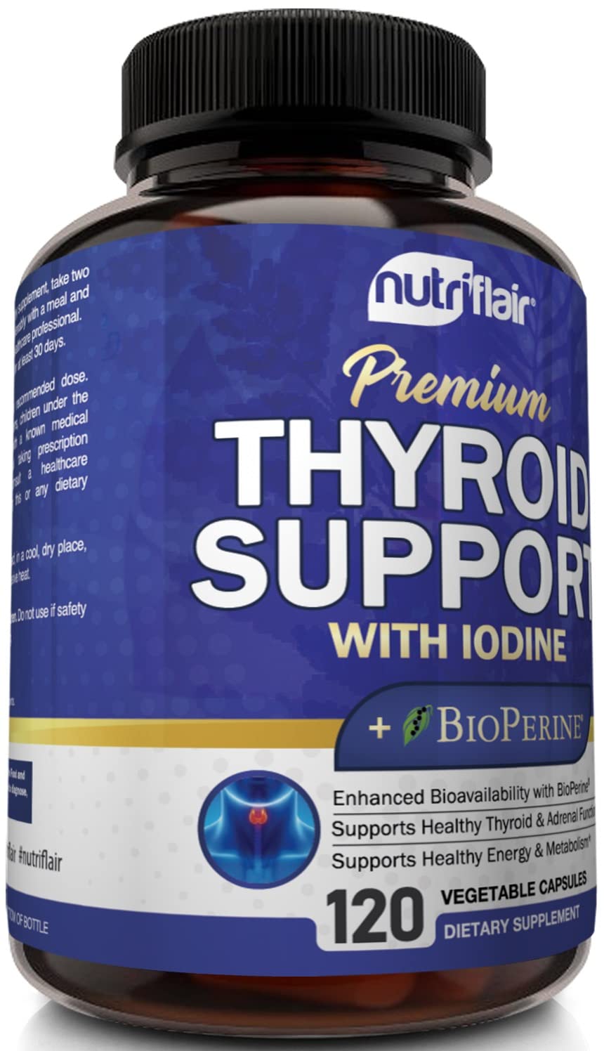 NutriFlair Thyroid Support Supplement with Iodine on a kitchen counter