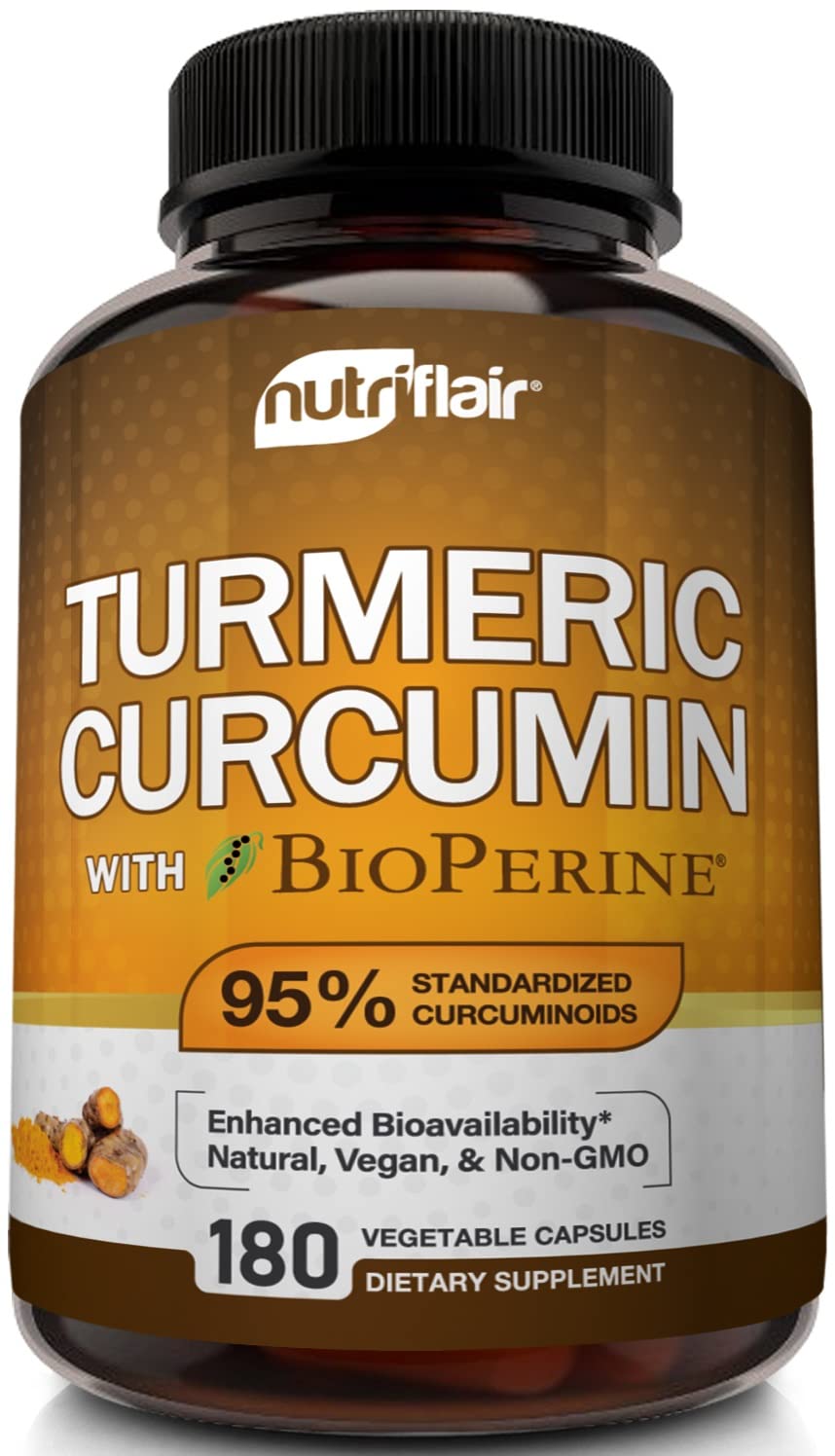 NutriFlair Turmeric Curcumin 1300mg supplement bottle front view
