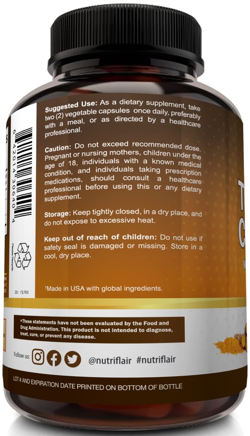NutriFlair Turmeric Curcumin bottle on a wooden table