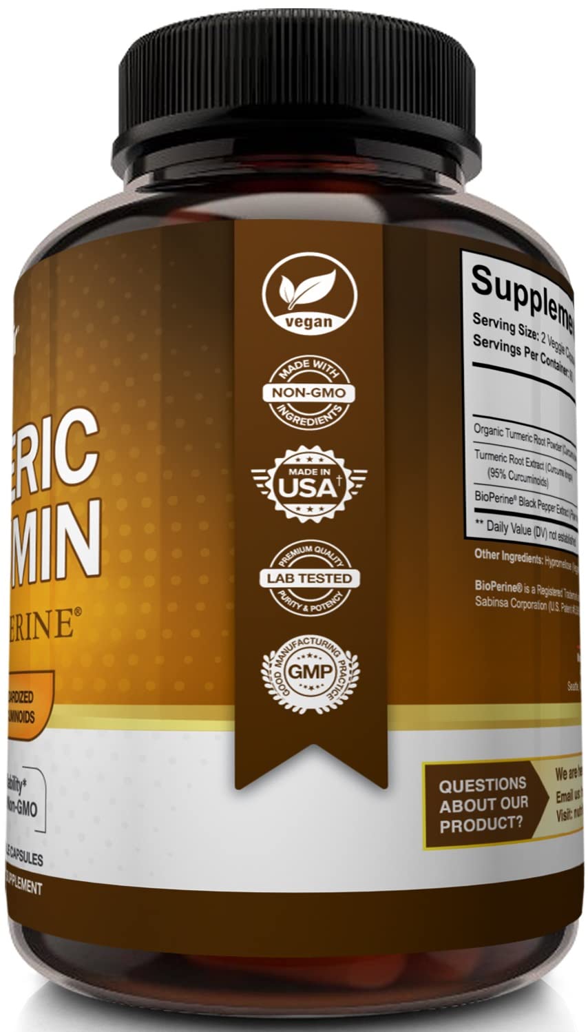 NutriFlair Turmeric Curcumin bottle with BioPerine label