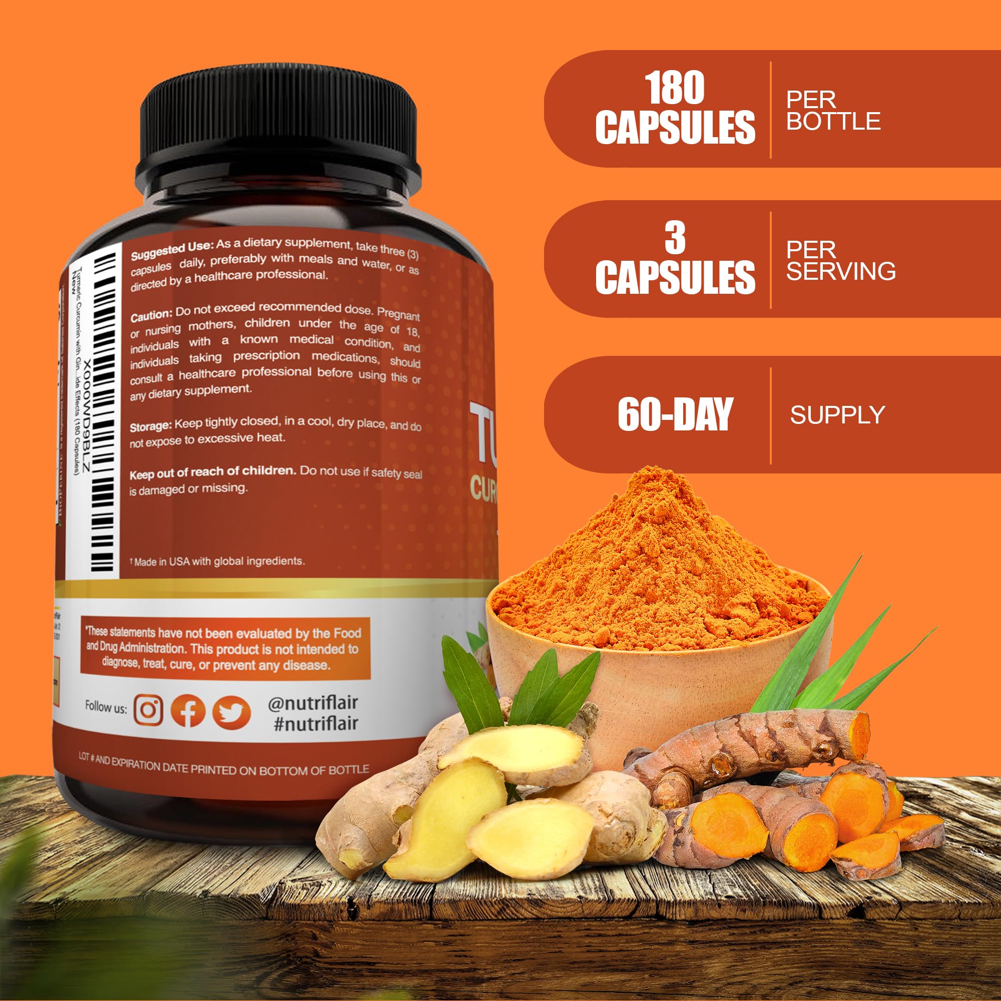 NutriFlair Turmeric Curcumin bottle with label