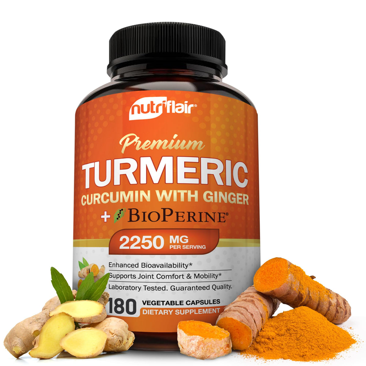 NutriFlair Turmeric Curcumin capsules front view