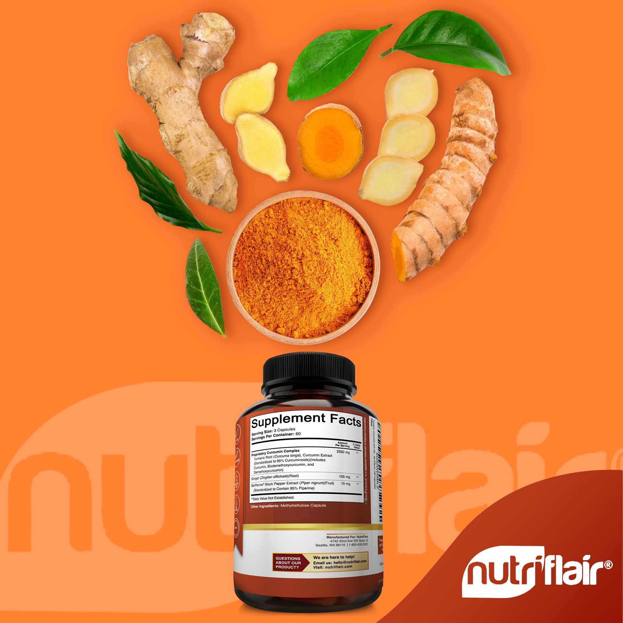 NutriFlair Turmeric Curcumin capsules side view
