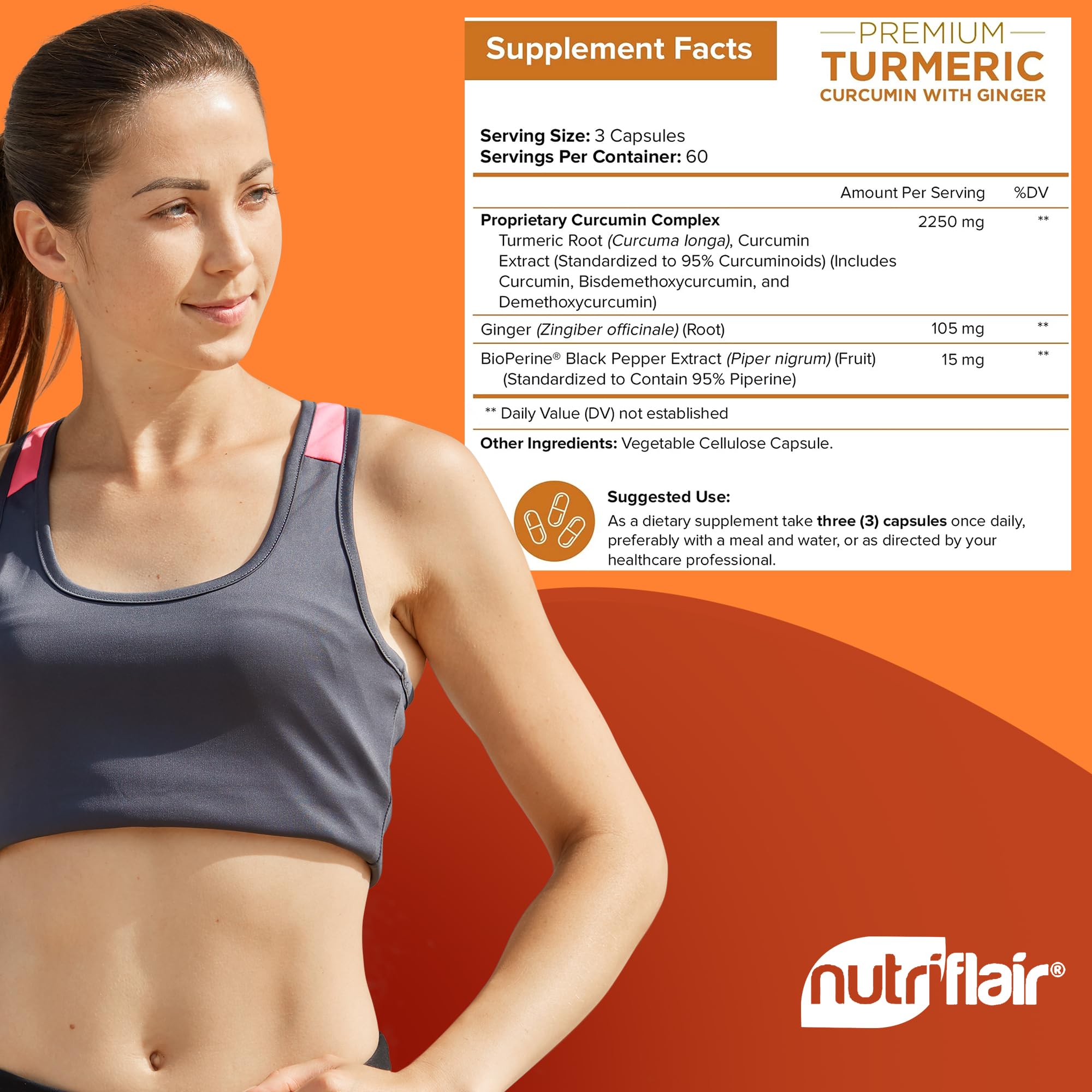 NutriFlair Turmeric Curcumin capsules with measuring spoon