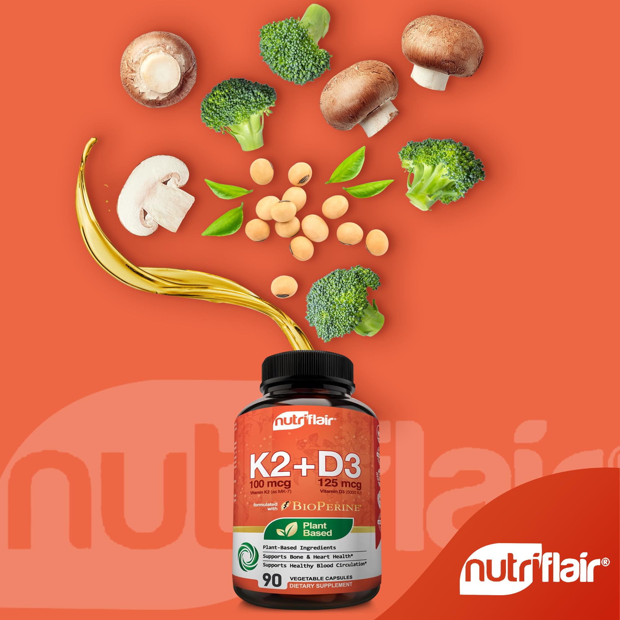 NutriFlair Vitamin D3 + K2 capsules close-up of the bottle