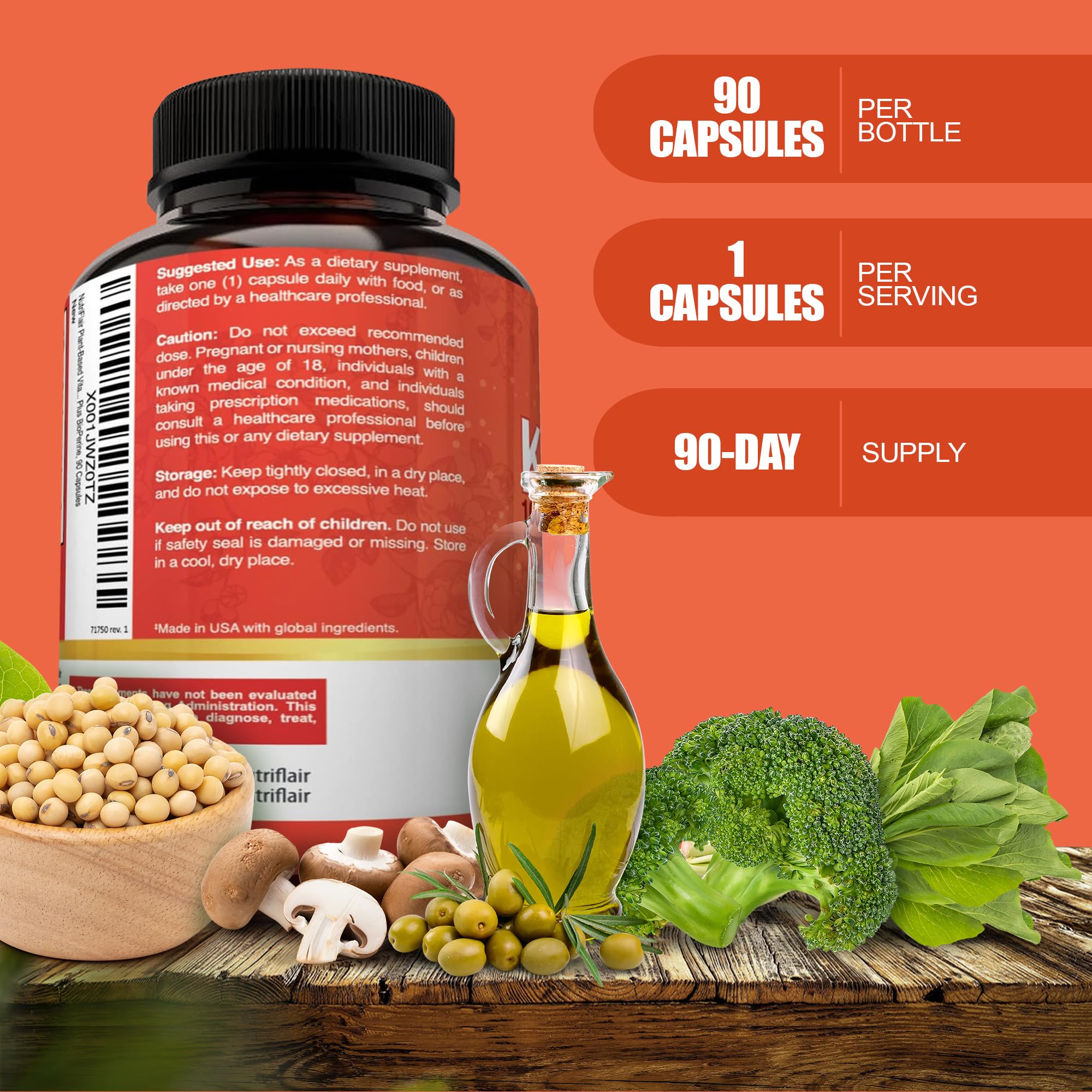 NutriFlair Vitamin D3 + K2 capsules side view showing dosage